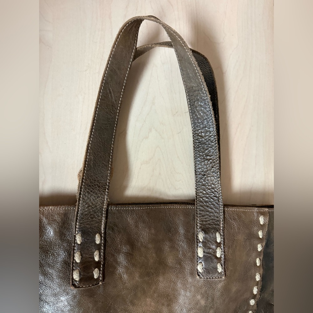 Bed Stu Brown Leather Tote with Cream Stitching - Picture 4 of 6